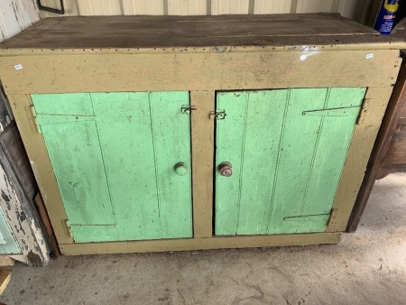 Antique Painted 2 Door Cupboard/Workbench - App. 1250mm x 500mm x 920mm