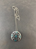 Mexican Silver with Turquoise Inlay Pendant on App. 46cm Sterling Silver Chain