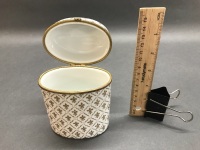 French Porcelain Hinged Lid Fleur De Lis Box + Artisan Egg Pot - 3