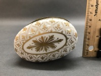 French Porcelain Hinged Lid Fleur De Lis Box + Artisan Egg Pot - 4