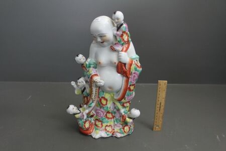 Vintage Famille Rose Chinese Buddha and Children