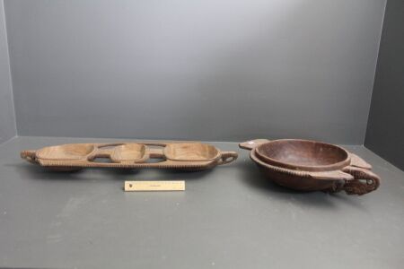 2 x Vintage Carved Timber PNG Food Bowls
