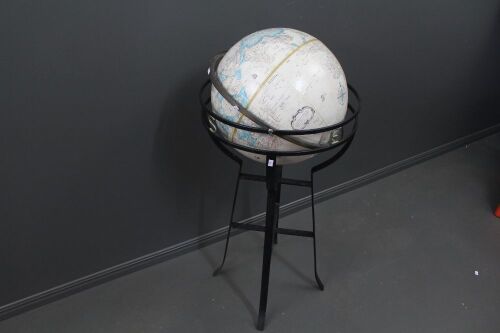 Large Gimbal Mounted World Globe on Floor Standing Wrought Iron Stand