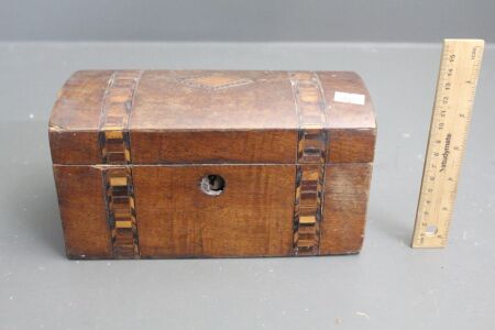 Antique Domed Top Inlaid Tea Caddy for Restoration + Buttons Inside