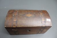 Antique Domed Top Inlaid Tea Caddy for Restoration + Buttons Inside - 6