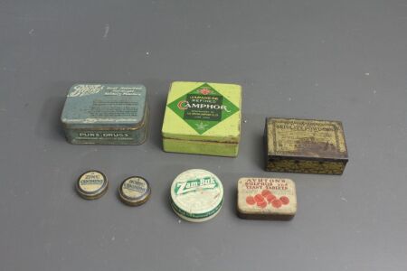 7 x Vintage Pharma Tins inc. Boots, Seidlitz Zam Buk Etc