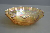 Antique Marigold Carnival Glass Kingfisher Ruffle Edged Bowl Rd. 4184 - 2