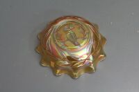 Antique Marigold Carnival Glass Kingfisher Ruffle Edged Bowl Rd. 4184 - 5