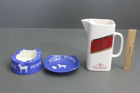 Vintage White Horse Whisky Ashtray and Change Dish(Wade) + Elischer Australia Johhnie Walker Water Jug