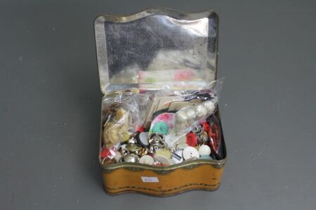 Large Asstd Lot of Vintage Buttons in Old Tin