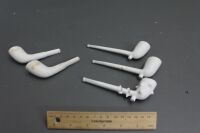 5 x Antique Clay Pipes Unused - 2 x Chubby Minor 2 x Cork 1 x Hobnail Pattern