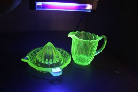 Vintage Uranium Glass Jug and Squeezer