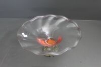 Large Art Glass Bowl on Brass Look Base - 3