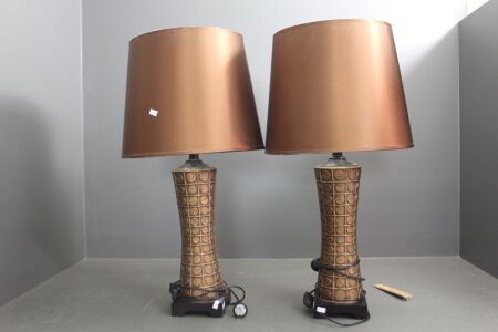 Pair of Contemporary Copper Look Table Lamps with Silk Shades
