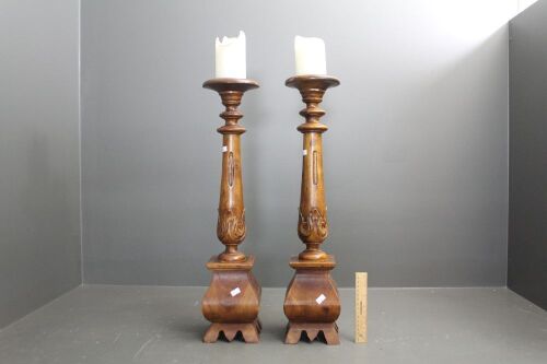 Pair of Large Carved Teak Candlsticks