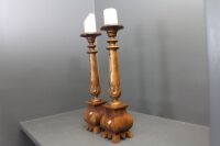 Pair of Large Carved Teak Candlsticks - 2