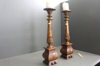 Pair of Large Carved Teak Candlsticks - 3