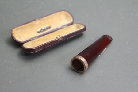 Antique Boxed Cigar Holder with 9ct Gold Mount