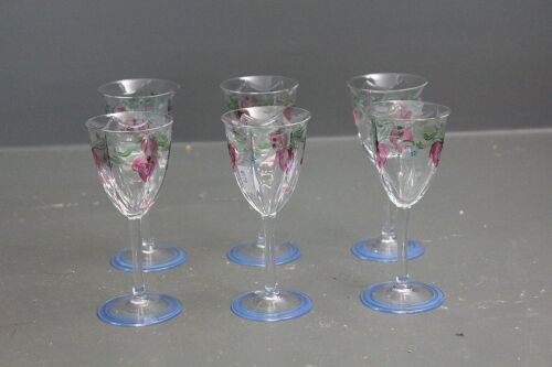 Set of 6 Hand Painted Orrefors Swedish Crystal Liquer Glasses