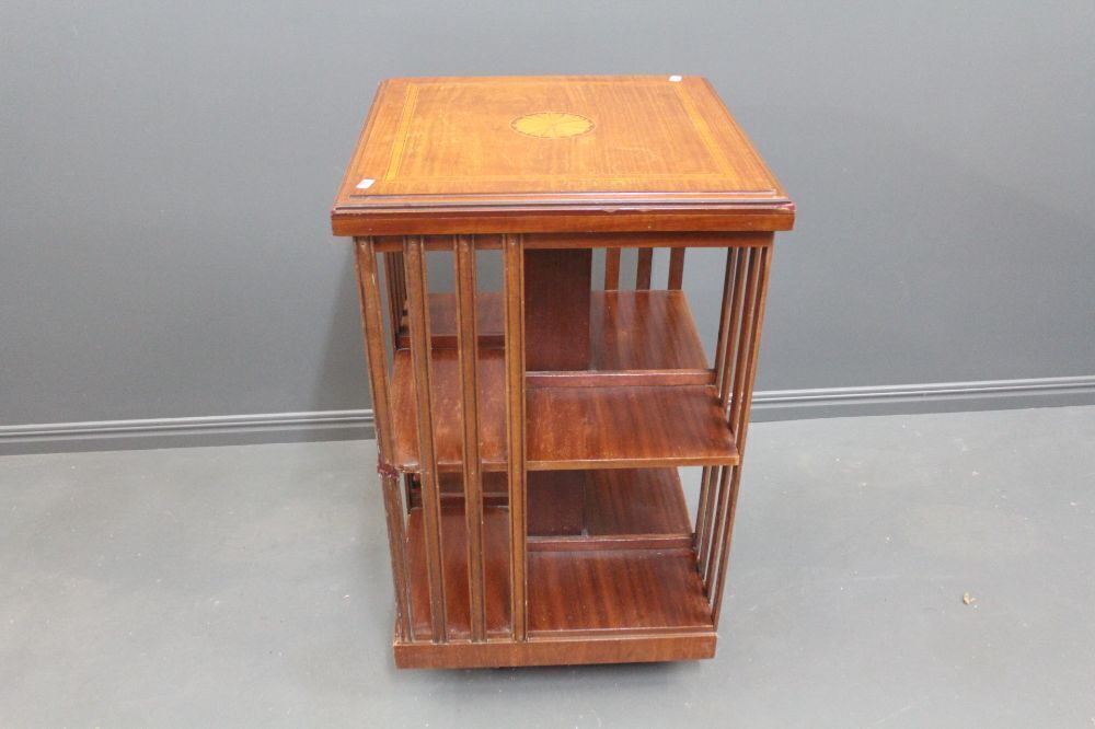 Vintage Style Inlaid Mahogany Revolving Library Bookcase