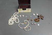 Asian Bone Trinket Box With Sterling Silver Earrings and Pendants + Costume Jewellery - 2