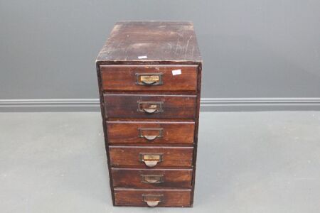 Vintage Timber Desktop FlightÂ  of 6 Filing Drawers with Original Handles