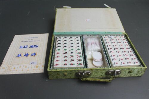 Unused Mahjong Set in Original Silk Covered Box