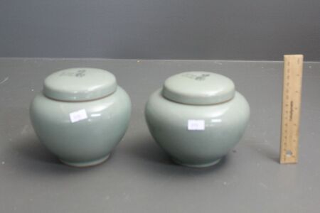 Pair of Celadon Glazed Ginger Jars - Marked to Base