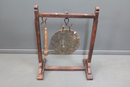 Vintage Timber Framed Iron Plate Gong with Timber Striker