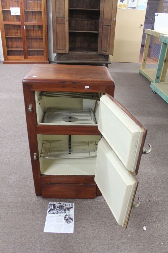 Vintage 2 Door Red Cedar Ice Chest with Original Handles and Drip Tray