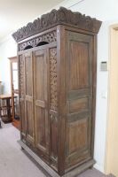 Large Vintage Carved Teak 2 Door Cupboard with Shelves and Single Drawer at Bottom - 4