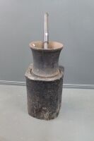 Huge Antique Cast Iron Gold Mining Pestle and Mortar on Timber Block