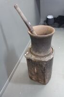 Huge Antique Cast Iron Gold Mining Pestle and Mortar on Timber Block - 2