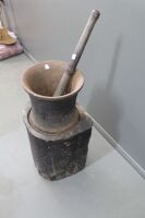 Huge Antique Cast Iron Gold Mining Pestle and Mortar on Timber Block - 3