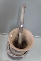 Huge Antique Cast Iron Gold Mining Pestle and Mortar on Timber Block - 4