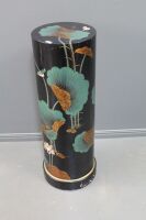 Black Lacquer Oriental Style Timber Plinth / Pillar with Bird and Water Lily Hand Painted Motifs - 2