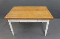 Pine Farmhouse Style Table with Painted Legs, Pull Out Extending Ends and Single Drawer