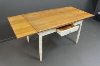 Pine Farmhouse Style Table with Painted Legs, Pull Out Extending Ends and Single Drawer - 2