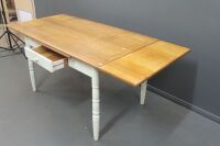 Pine Farmhouse Style Table with Painted Legs, Pull Out Extending Ends and Single Drawer - 3