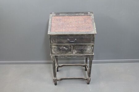 Narrow Lift Lid Timber Bureau with 2 Drawers Under and Woven Look Exterior