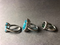 5 x Gem and Glass Set Silver Rings Marked 925 - 6