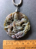 Carved Asian Agate Pendant Depicting Buddha and Dragons on Sterling Silver Chain - 4