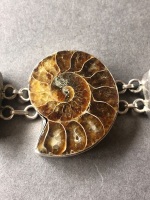 Heavy Sterling Silver, Shell, Ammonite Fossil and Pearl Set Bracelet - 4