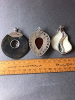 3 x Large Sterling Silver Pendants - 2 Shell 1 Filligree - 3