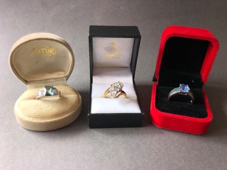 3 x Ladies Dress Rings - Silver and Gold Plated