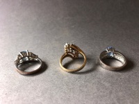 3 x Ladies Dress Rings - Silver and Gold Plated - 6