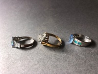 3 x Ladies Dress Rings - Silver and Gold Plated - 7