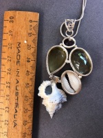 3 x Sterling Silver Gem and Shell Set Pendants + Silver Chain - 4