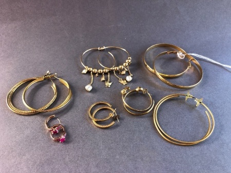 Asstd Lot of 7 Pairs of Gold Plated Hoop Earrings