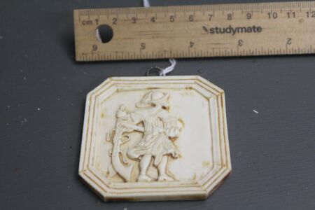 Small Vintage Carved Ivory Plaque of European Soldier